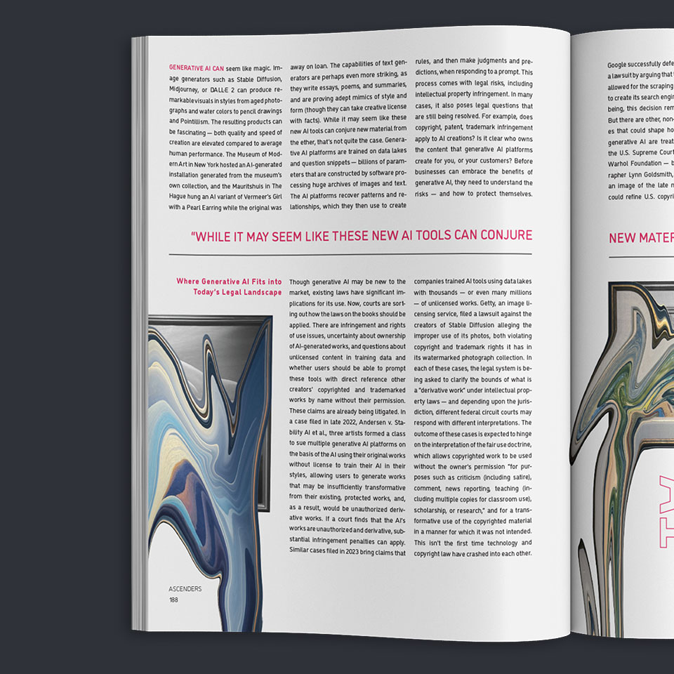 Image of an editorial spread with gallery paintings melting. Page 3