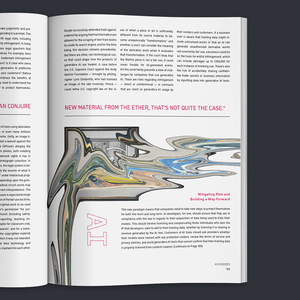 Image of an editorial spread with gallery paintings melting. Page 4.
