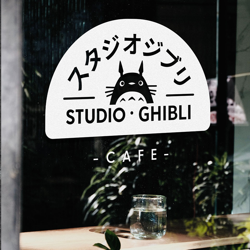 Image of a Ghibli Cafe window sign.