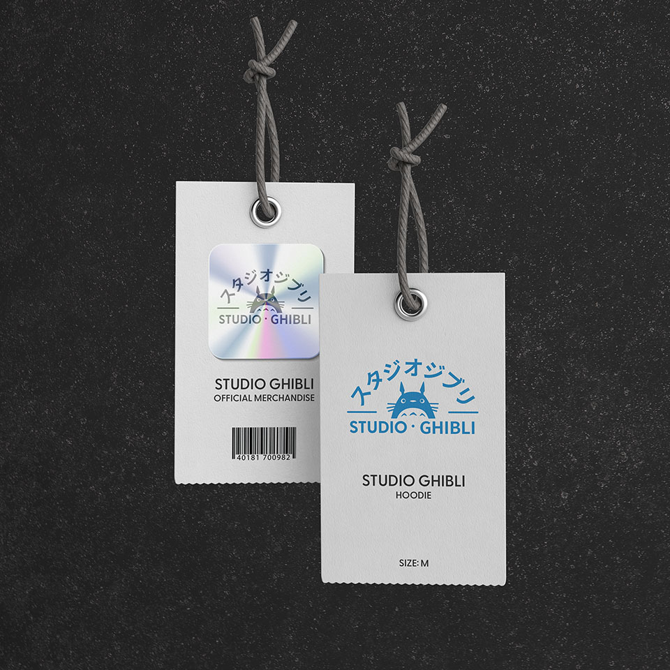 Image of Studio Ghibli hoodie tags.