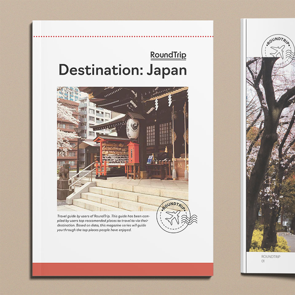 Image of the RoundTrip magazine spreads. Cover.
