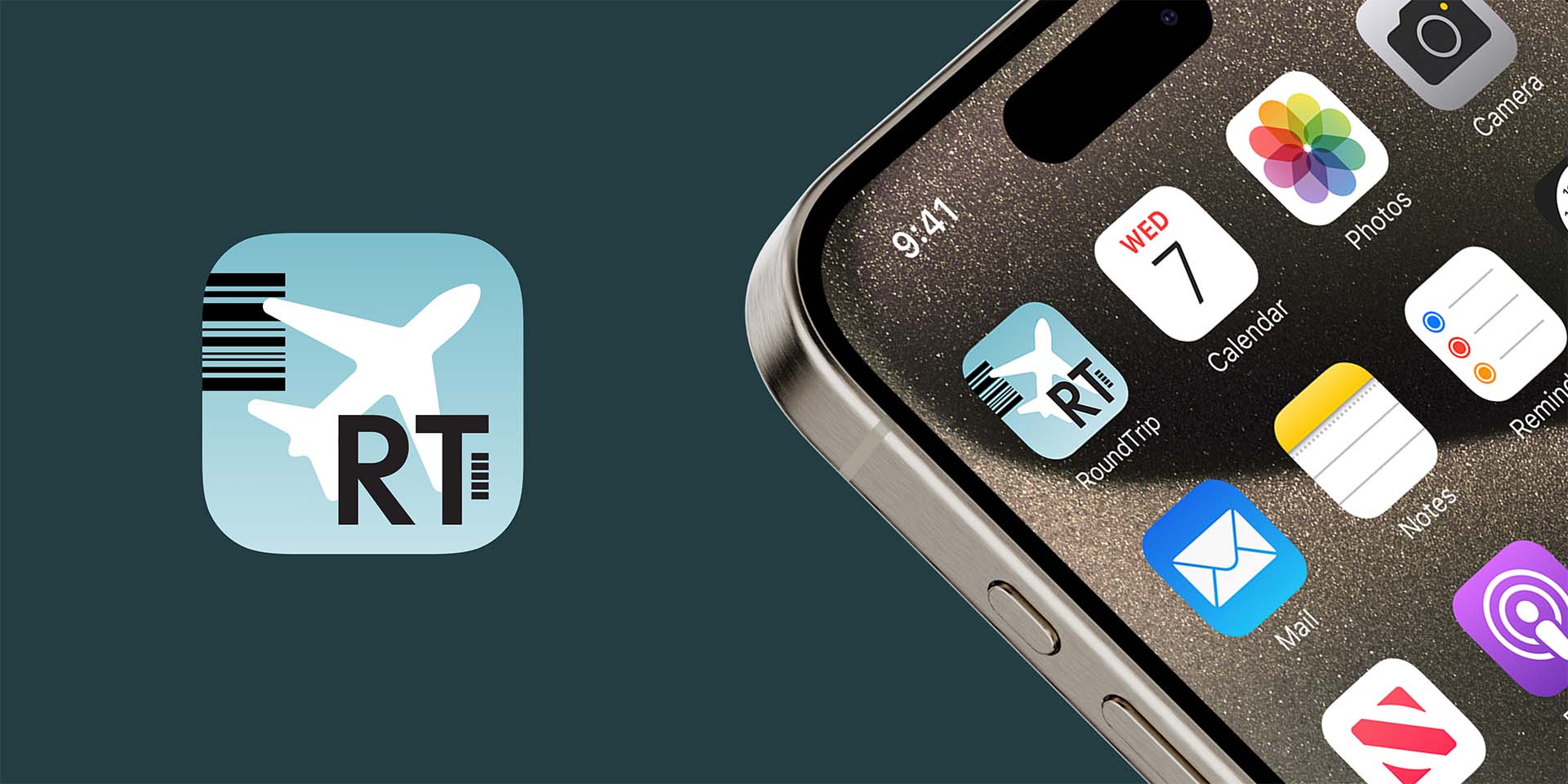 Image of the RoundTrip app icon on an iPhone.