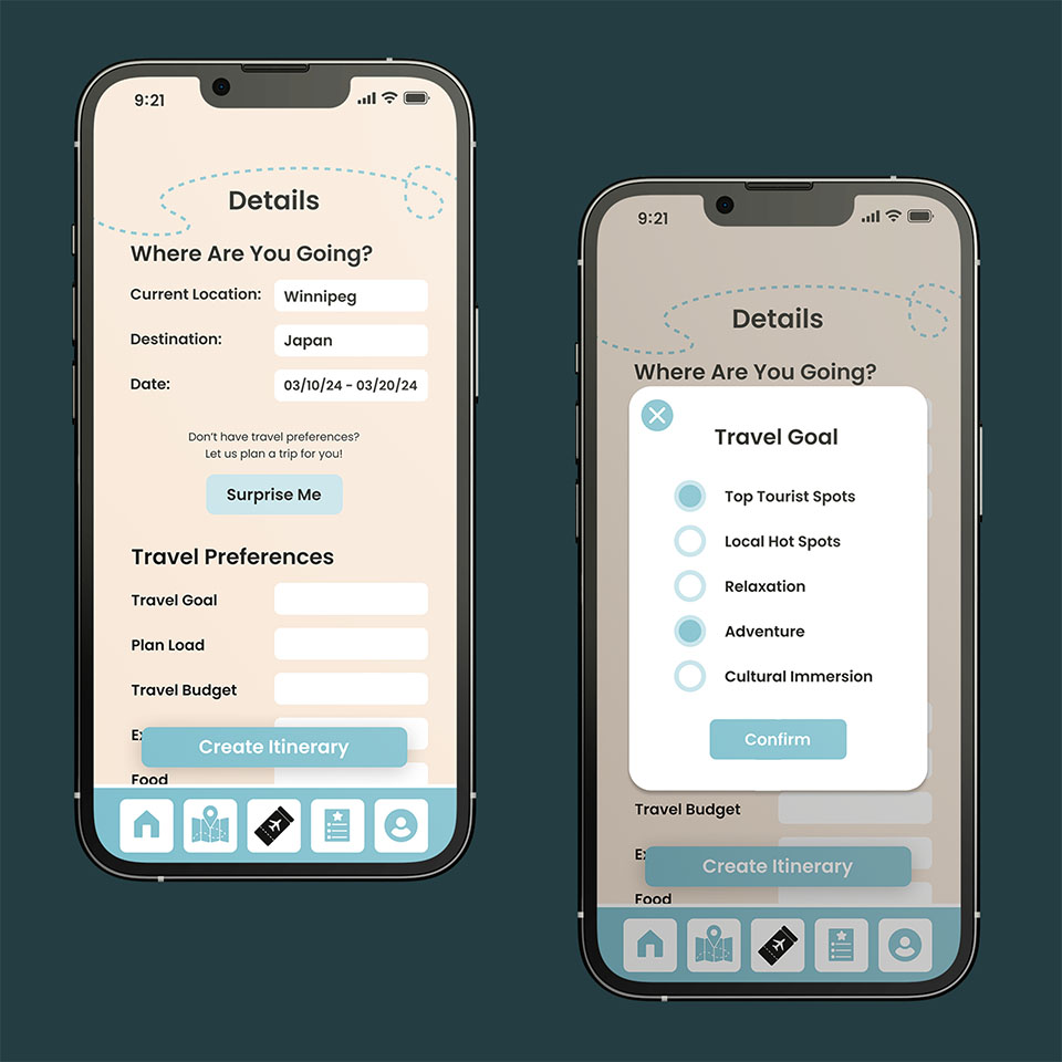 Image of 2 screens for the RoundTrip app.