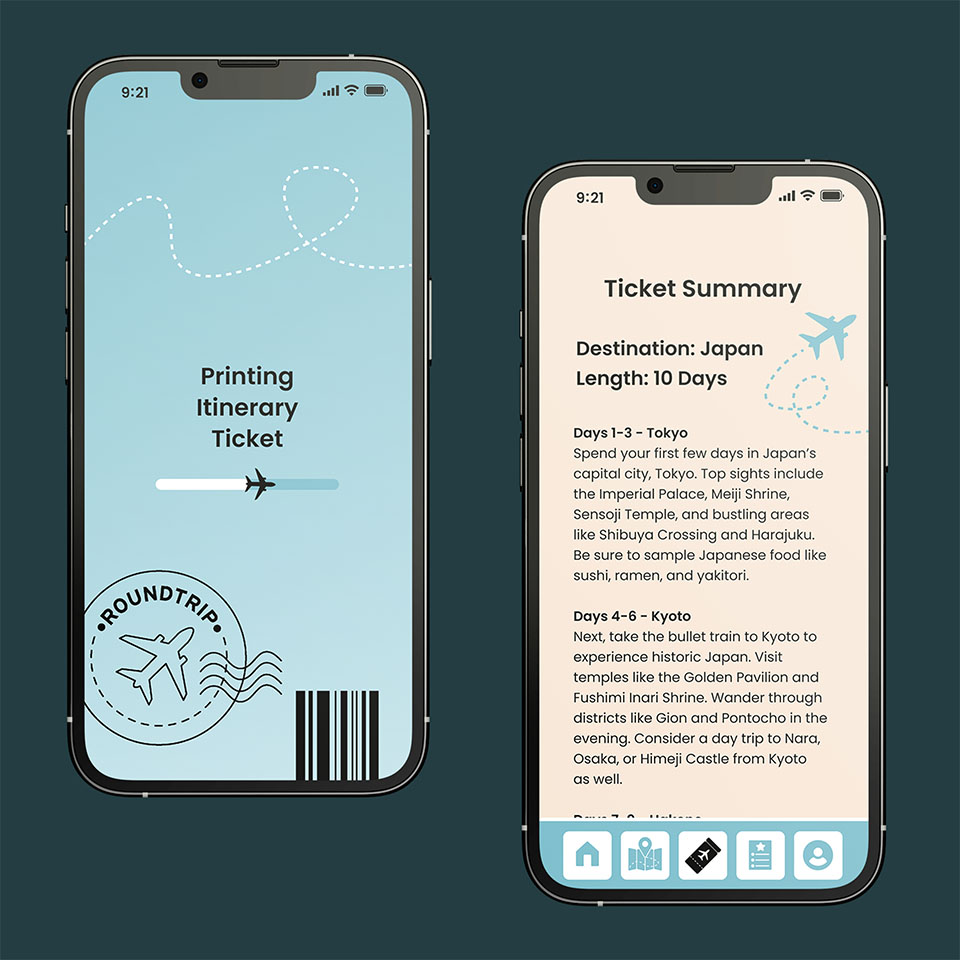 Image of 2 screens for the RoundTrip app.