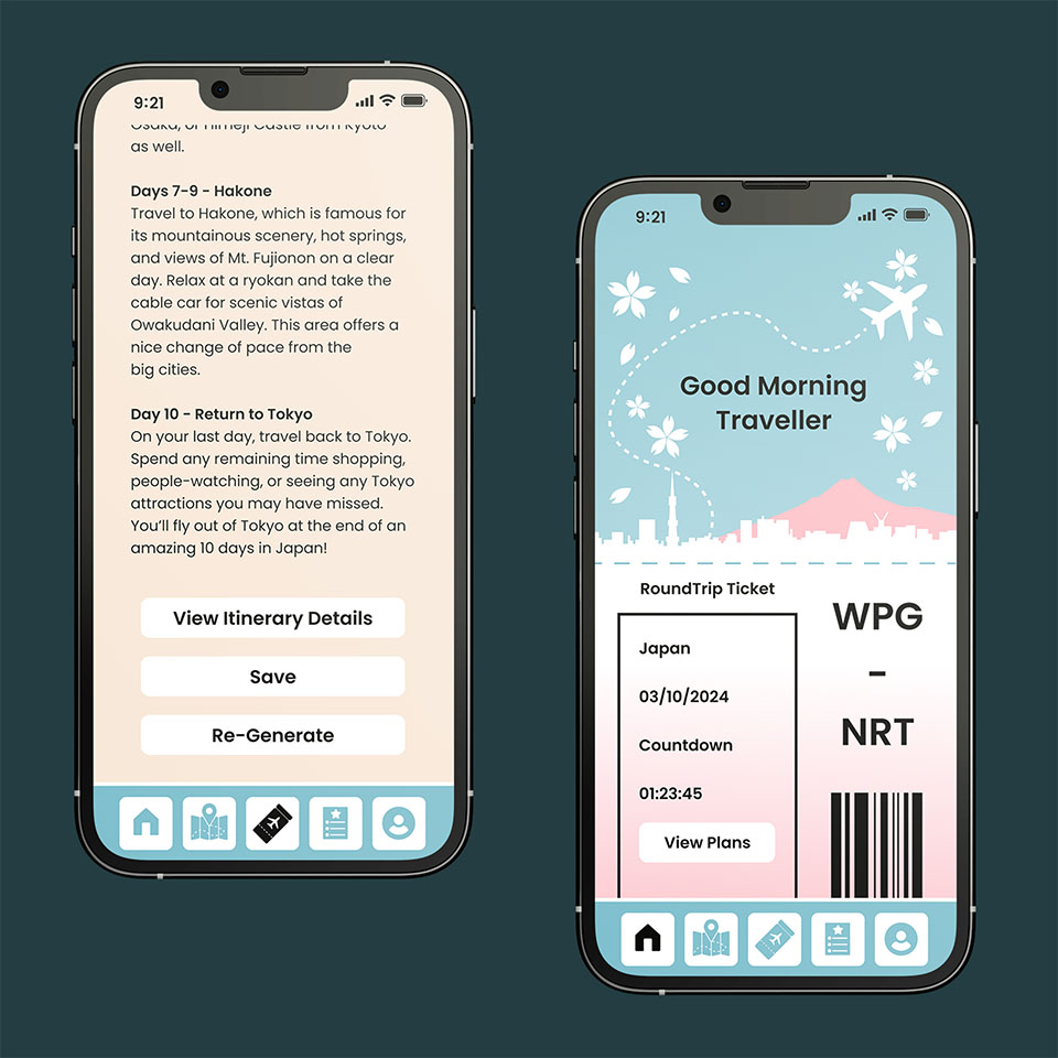 Image of 2 screens for the RoundTrip app.
